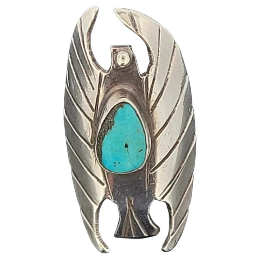 Vintage Sterling Silver Eagle Ring with Turquoise Size 7 For Sale
