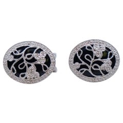 sterling silver diamond earrings Vintage Sterling Silver Earrings with Diamonds 1970s