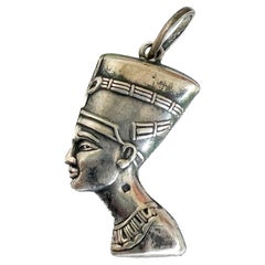 Vintage Sterling Silver Egyptian Pharaoh Nefertiti Bust Charm Pendant