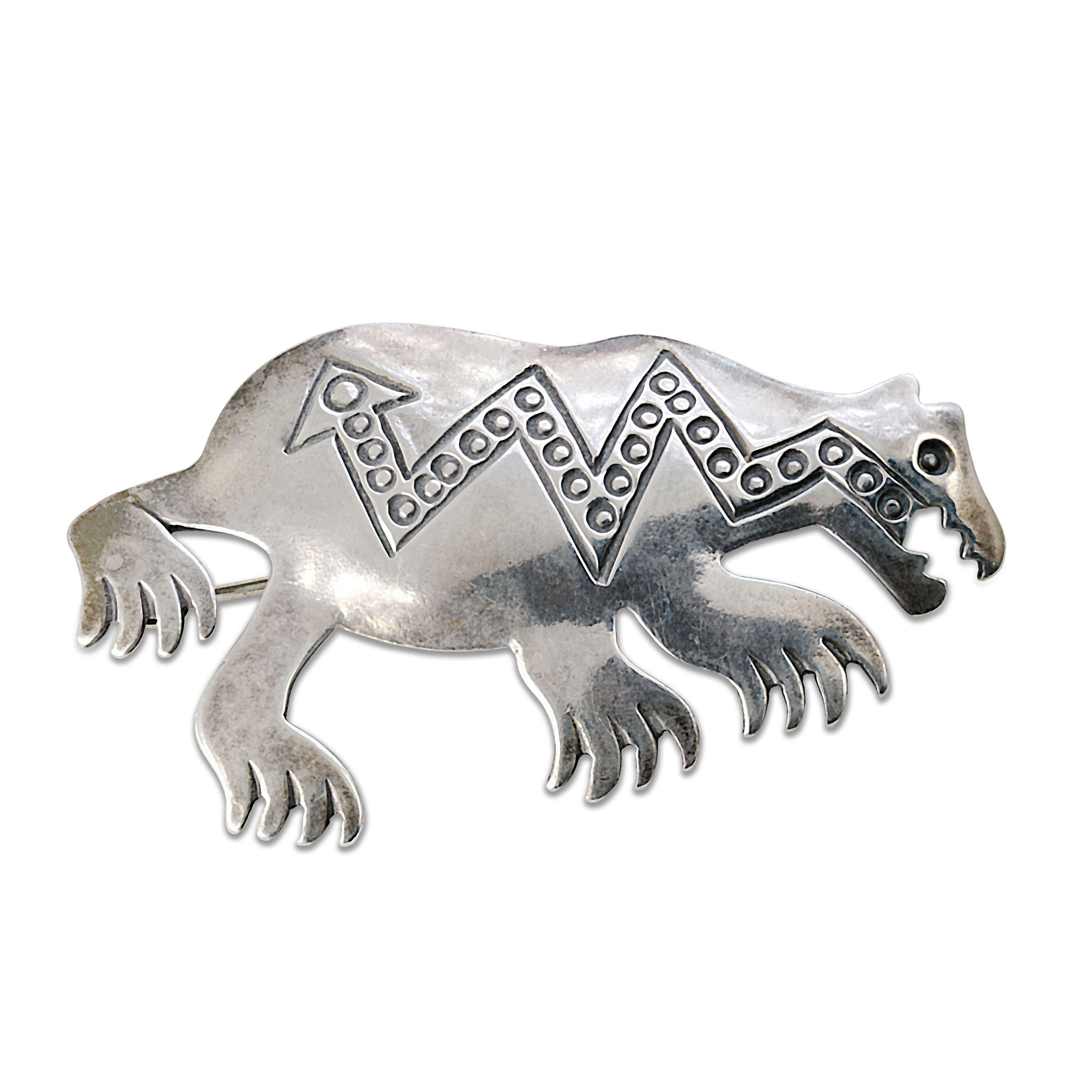 Highly desirable Vintage Hand crafted Sterling Silver Mystical Creature Brooch Pin Signed ELWOOD REYNOLDS STERLING. Well known Silversmith is son of Cheyenne Chief Alva Jacob Reynolds. Illuminate your look with Timeless Beauty with this Family