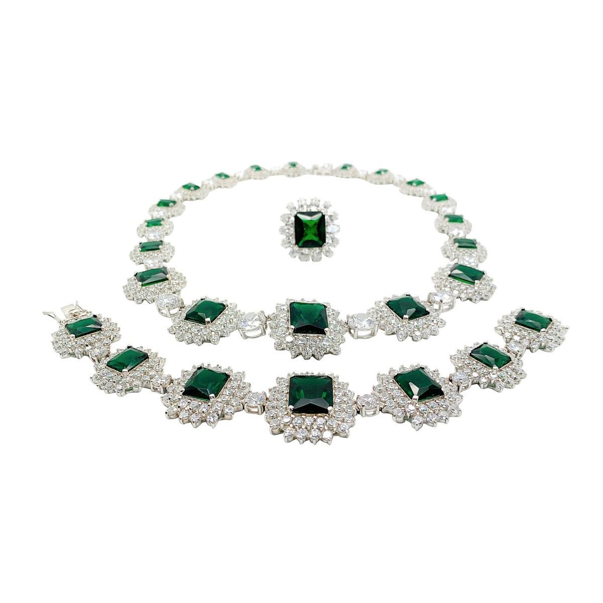 vintage sterling silver & emerald crystal parure 2000s In Good Condition For Sale In Wilmslow, GB