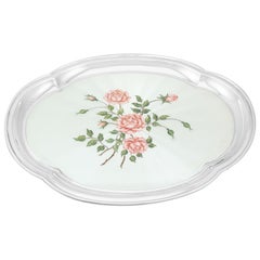 Plateau de coiffeuse en argent sterling et émail rose Vintage 1971