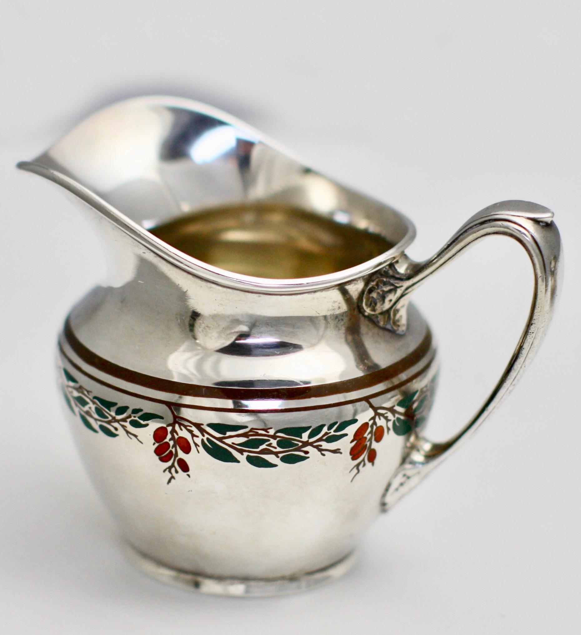Vintage Sterling Silver and Enamel Jug and Bowl R. Blackinton & Co. In Good Condition For Sale In West Palm Beach, FL