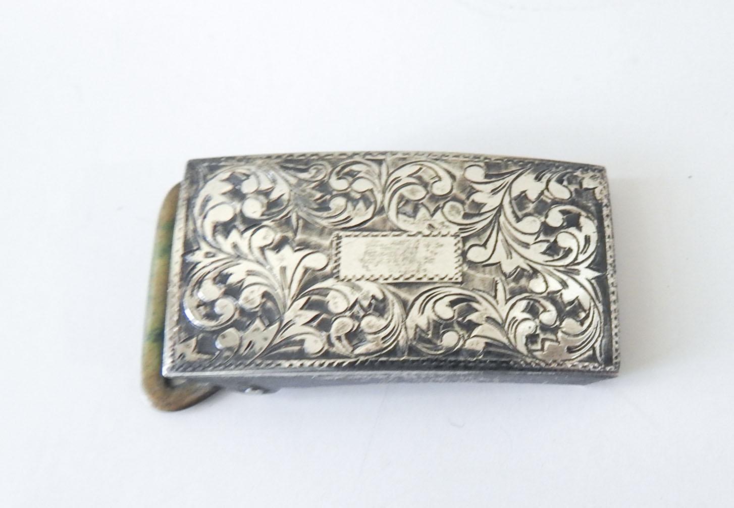 American Vintage Sterling Silver Engraved Buckle For Sale