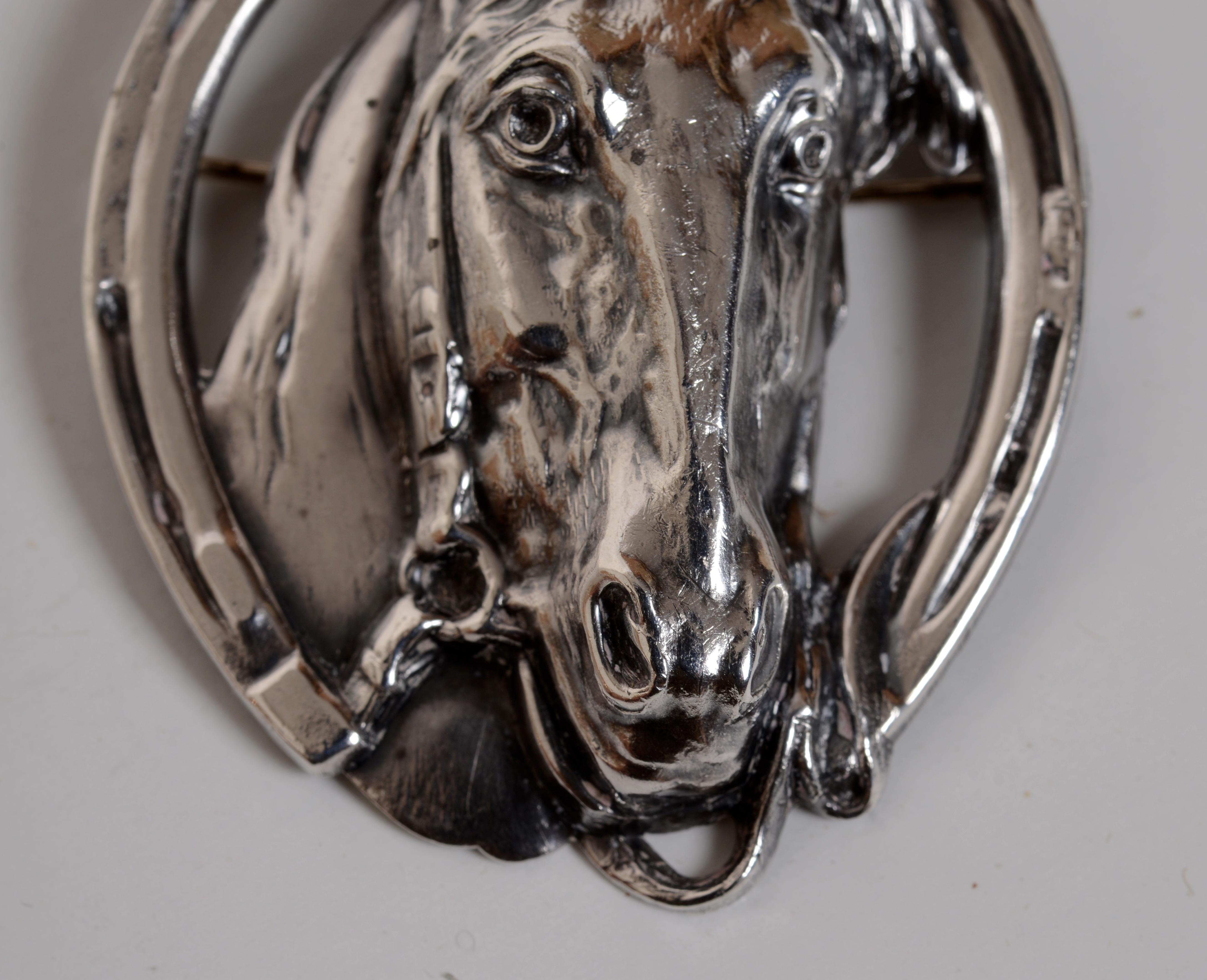 Women's or Men's Vintage Sterling Silver Equestrian Horse Pin With Bit And Bridle
