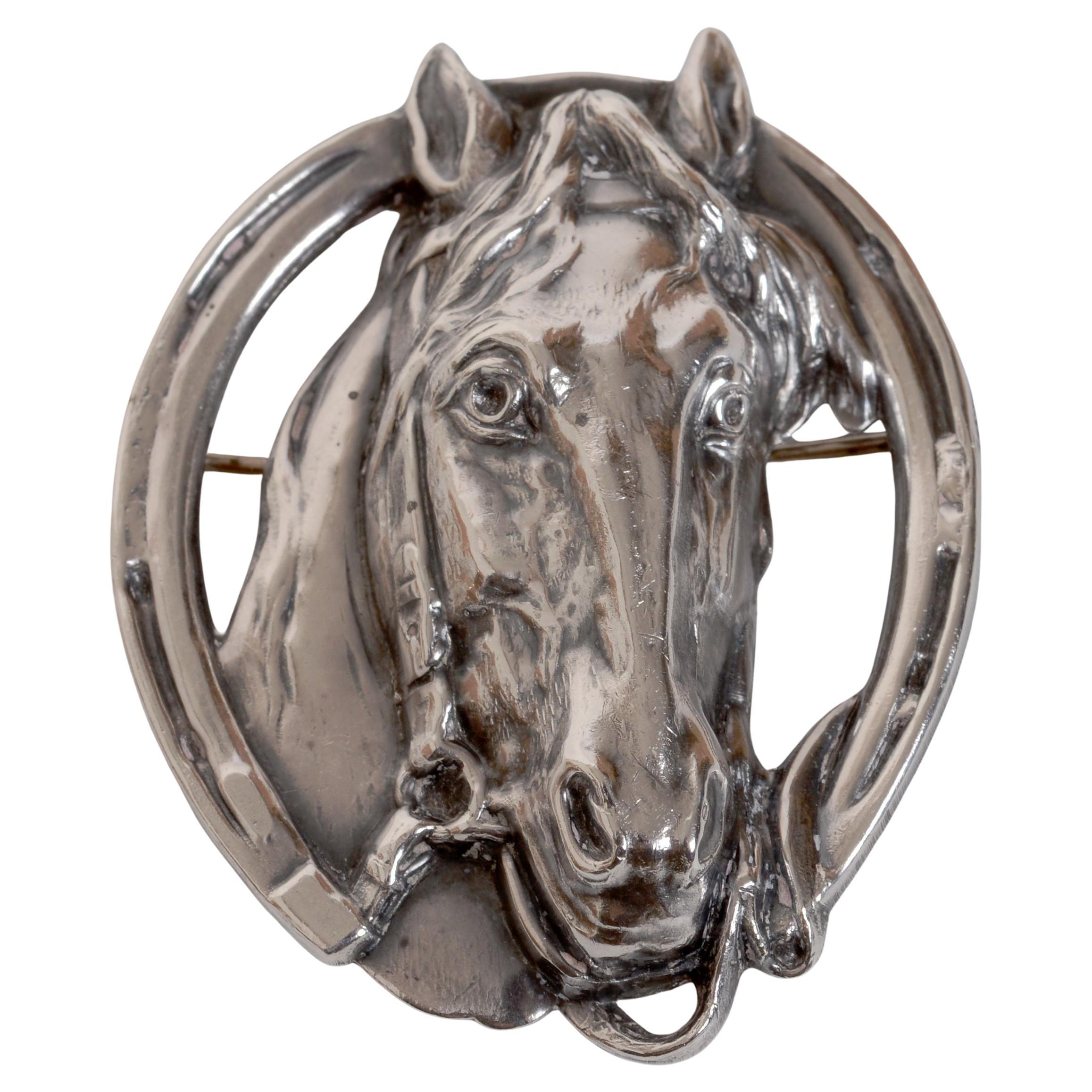 Vintage Sterling Silver Equestrian Horse Pin With Bit And Bridle