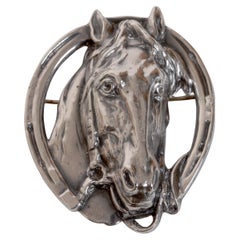 Épingle de cheval équestre vintage en argent sterling avec mors et bride