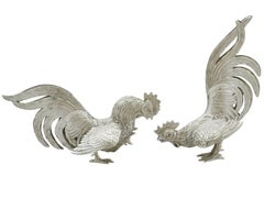 Vintage Sterling Silver Fighting Cockerel Ornaments by Israel Freeman & Son