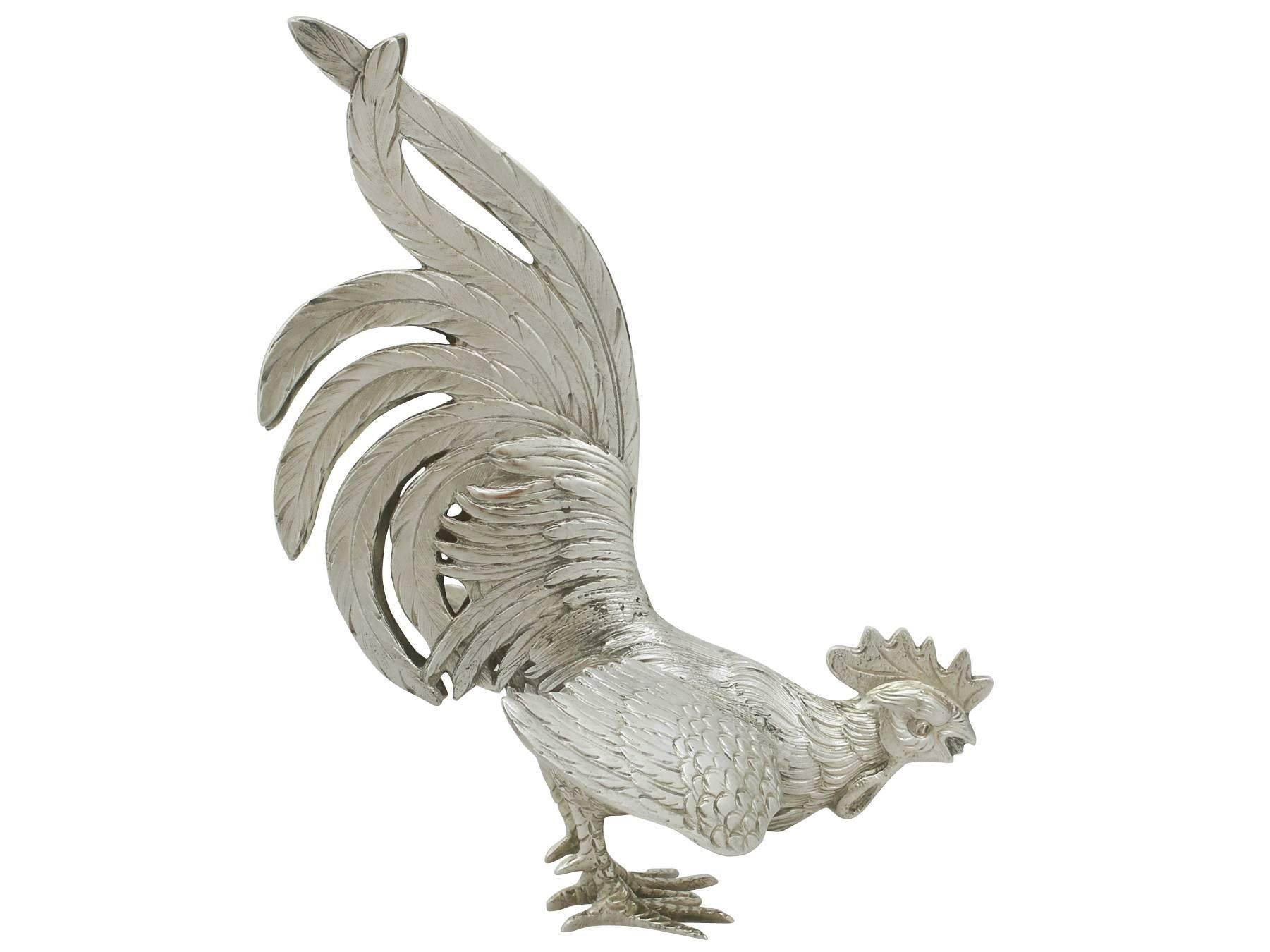 Late 20th Century Vintage Sterling Silver Fighting Cockerel Ornaments by Israel Freeman & Son