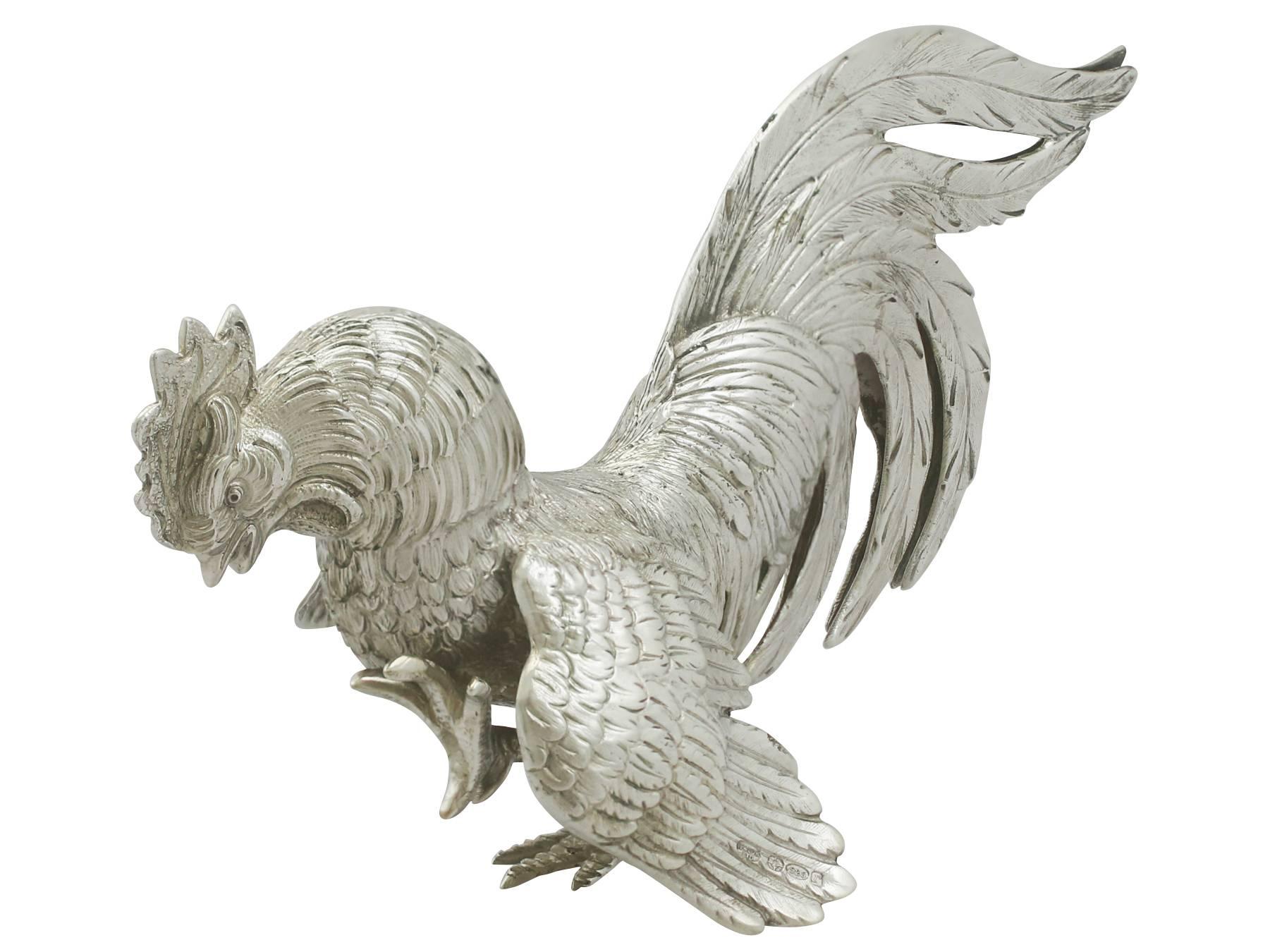 Vintage Sterling Silver Fighting Cockerel Ornaments by Israel Freeman & Son 2