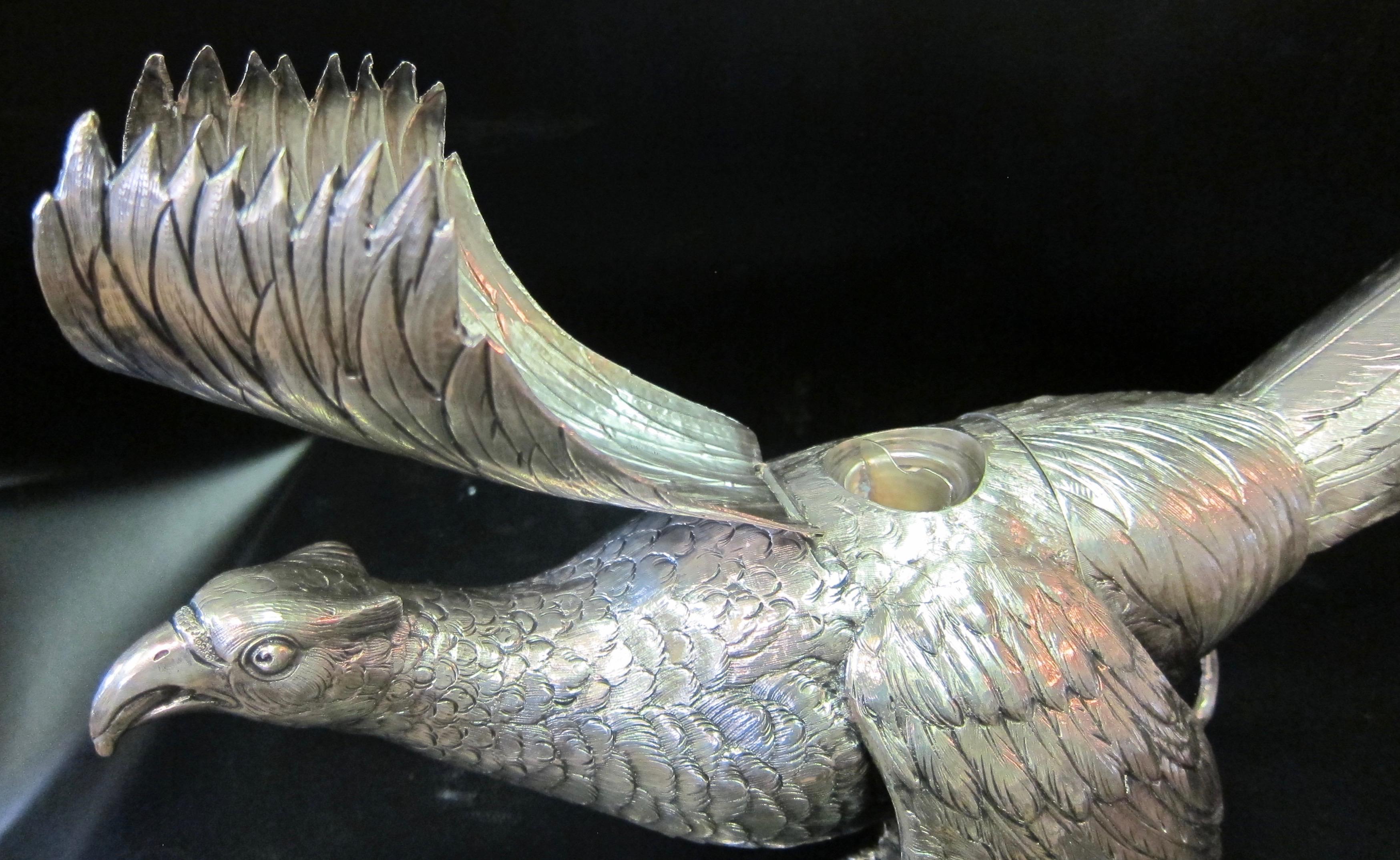 Vintage Sterling Silver Figural Pheasant Decanter In Good Condition In Bronx, NY