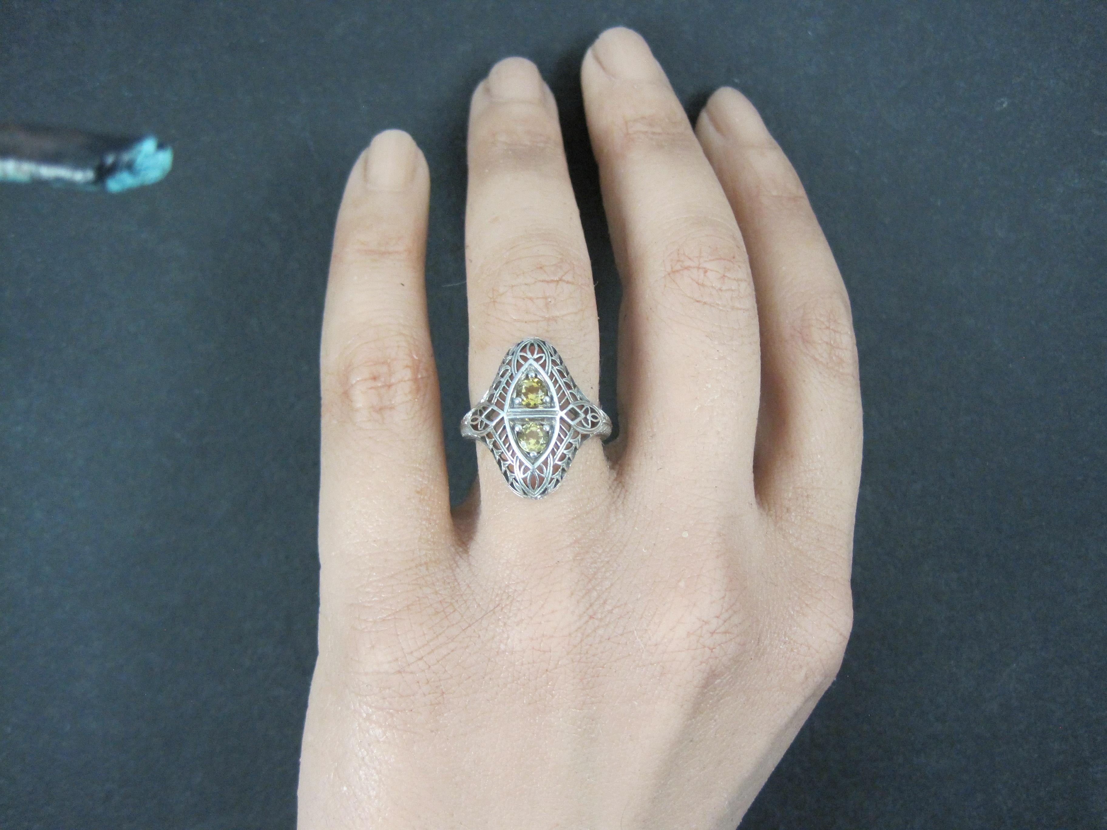 Anello vintage in argento filigranato con citrino misura 6 Riproduzione Art Deco in vendita 4