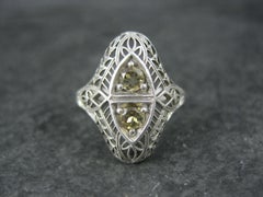 Vintage Sterling Silver Filigree Citrine Ring Size 6 Art Deco Reproduction