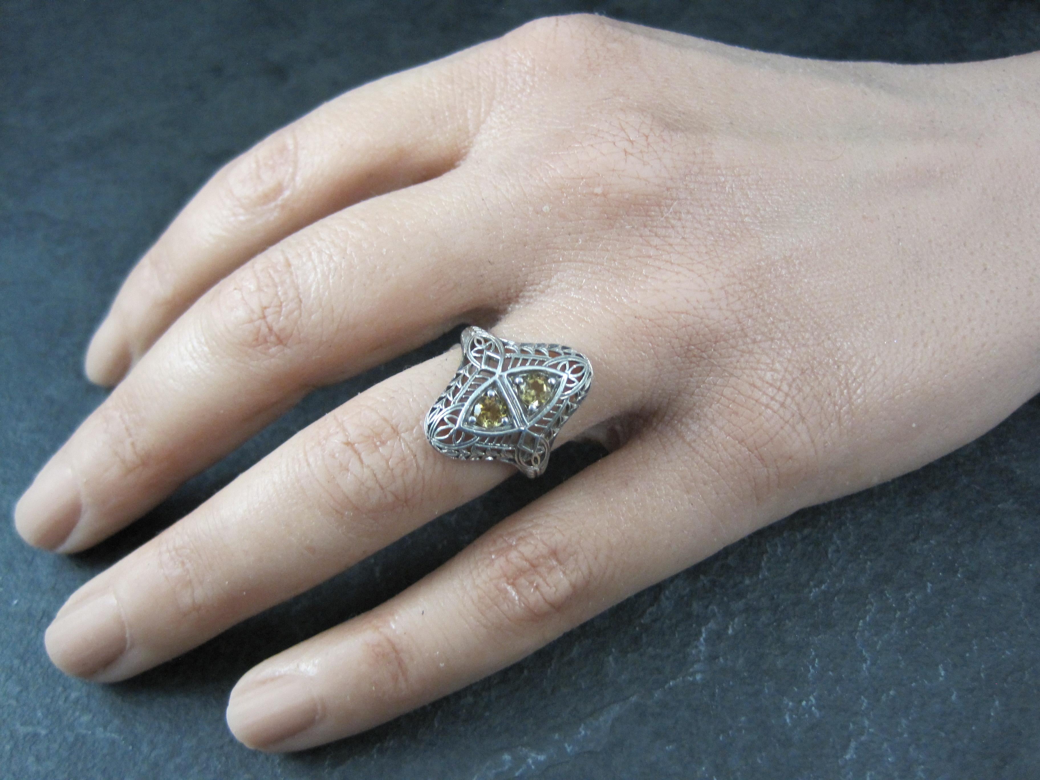 Donna Anello vintage in argento filigranato con citrino misura 6 Riproduzione Art Deco in vendita