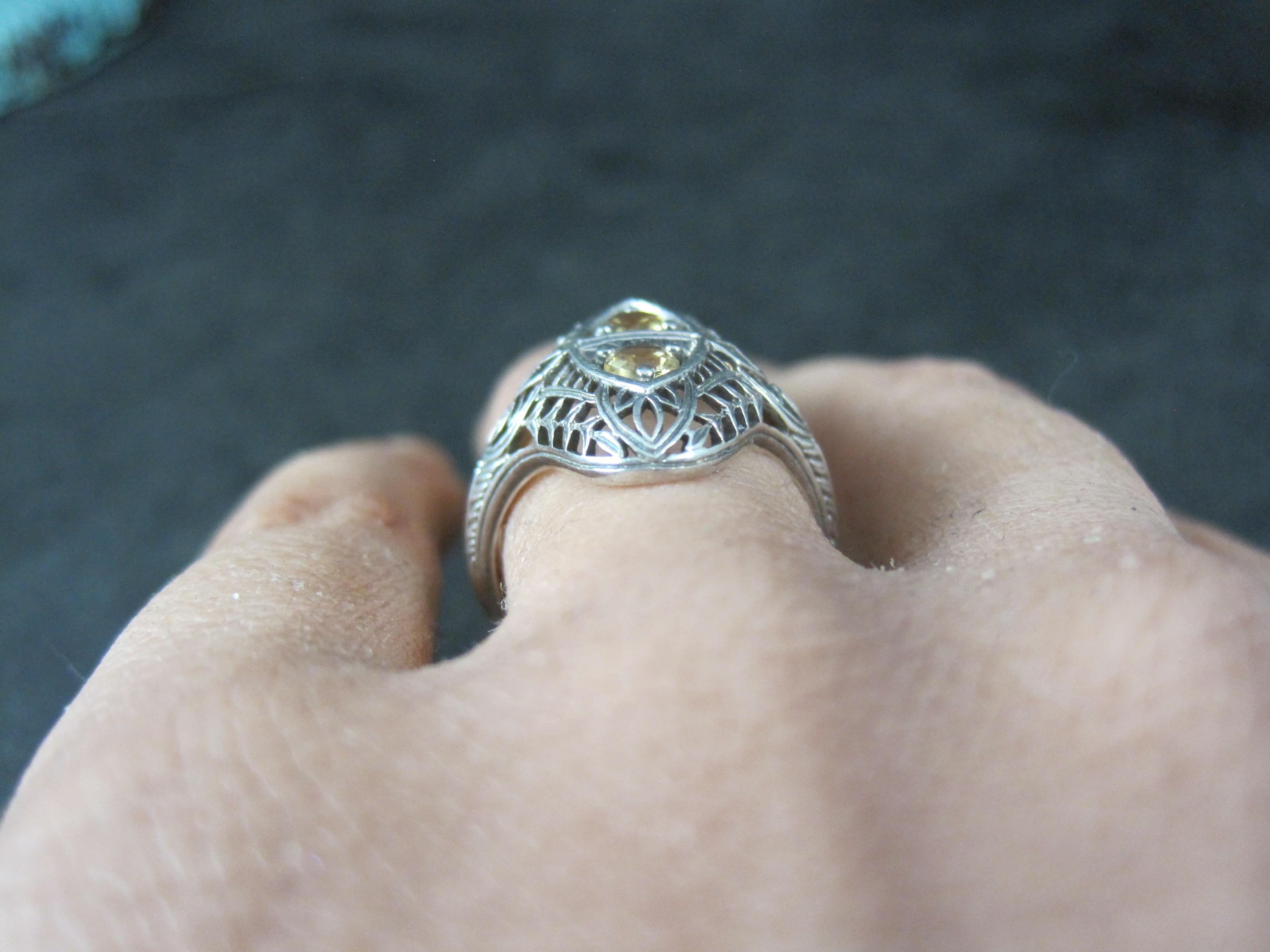 Anello vintage in argento filigranato con citrino misura 6 Riproduzione Art Deco in vendita 3