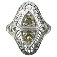 Vintage Sterling Silver Filigree Citrine Ring Size 6 Art Deco Reproduction
