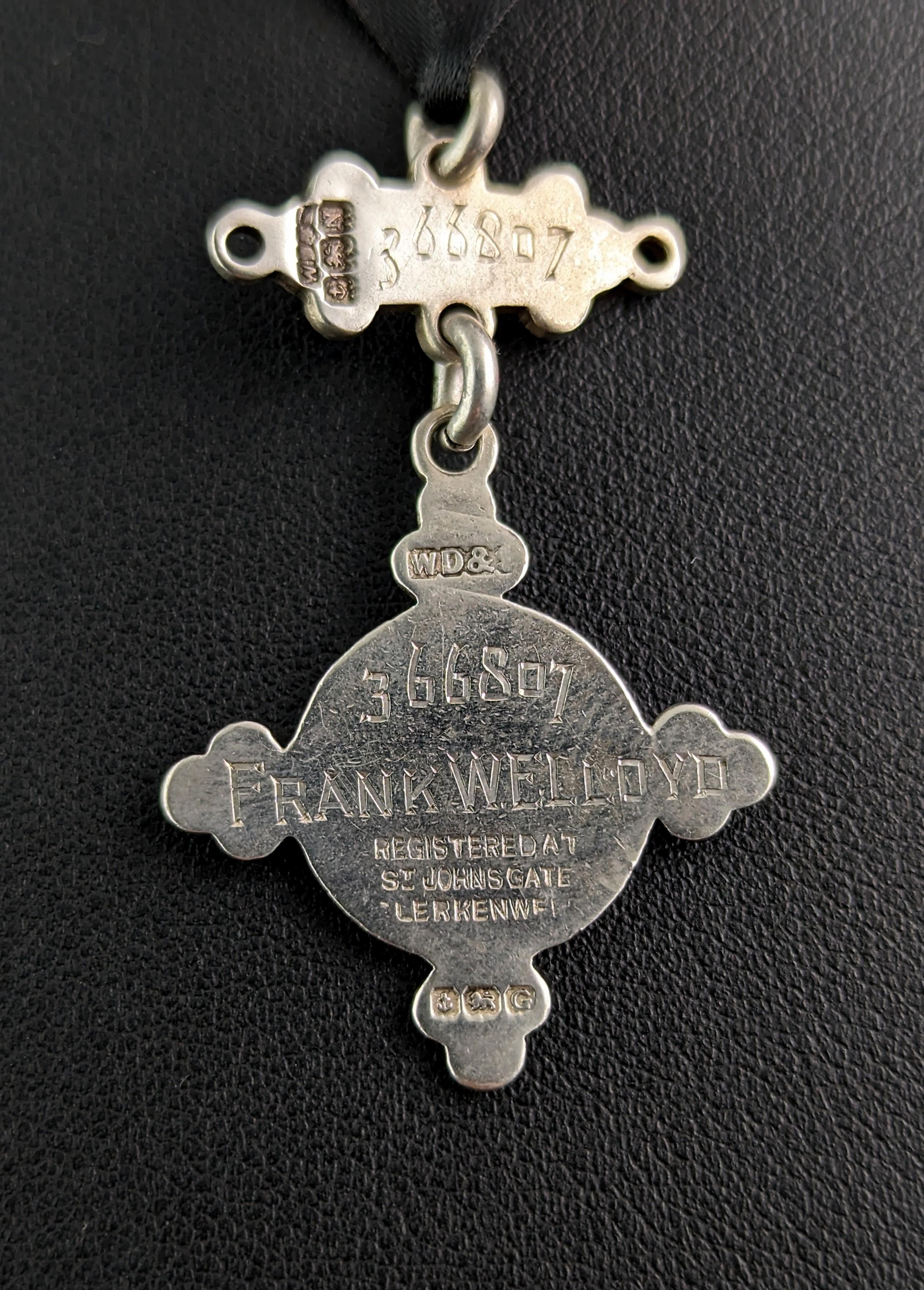 Vintage sterling silver fob pendant, St Johns Ambulance  For Sale 5