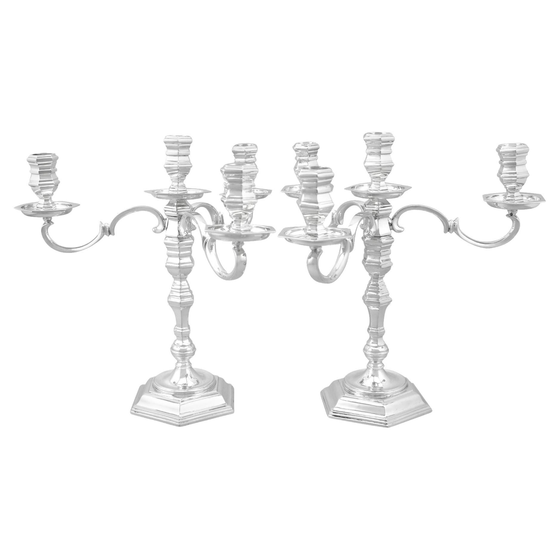 Par Of Sterling Silver 5 Light Candelabra For Sale at 1stDibs