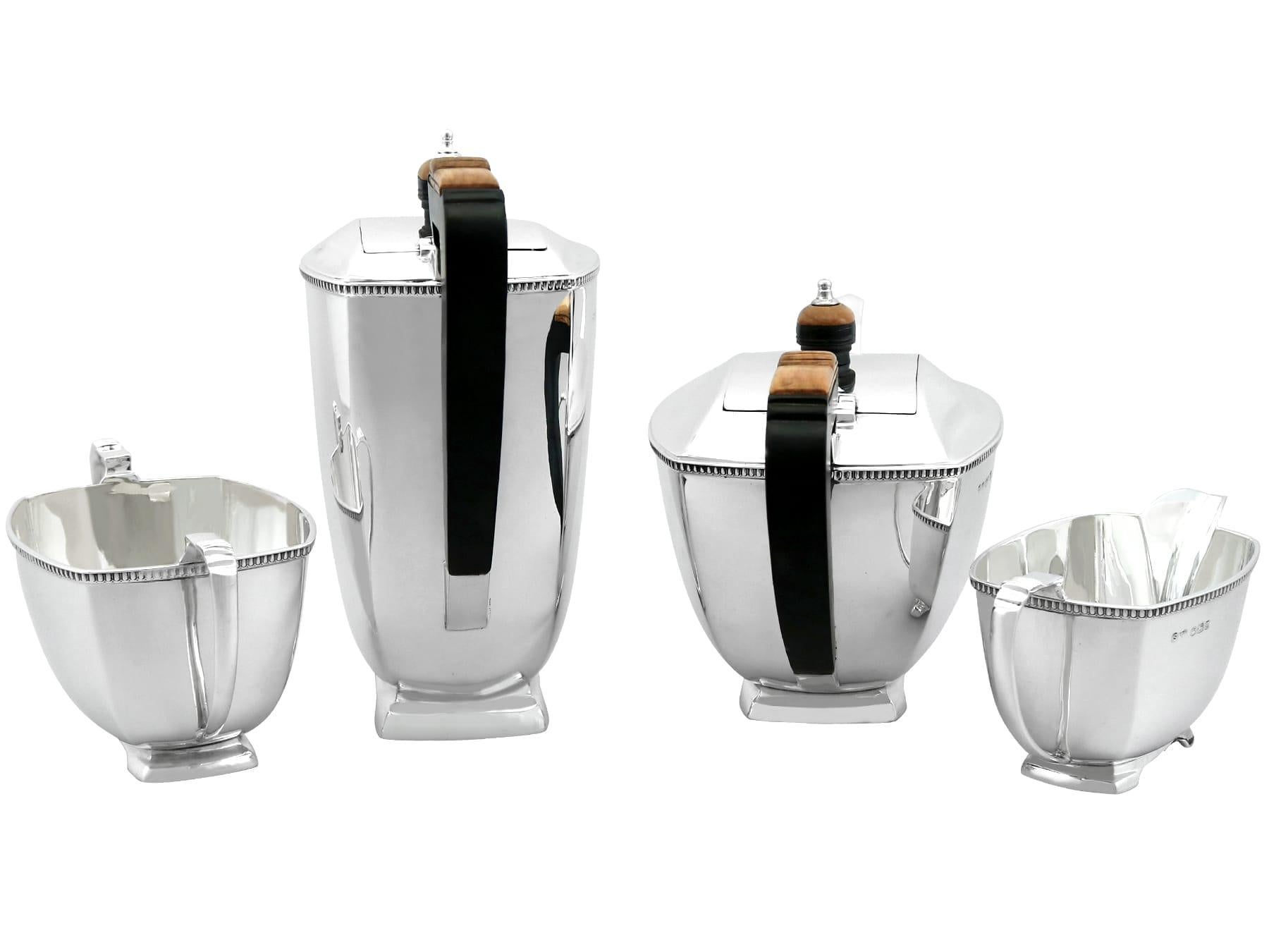 British Art Deco Sterling Silver Four Piece Tea and Coffee Service For Sale