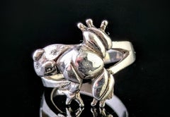 Anello a forma di rana in argento sterling vintage, statement