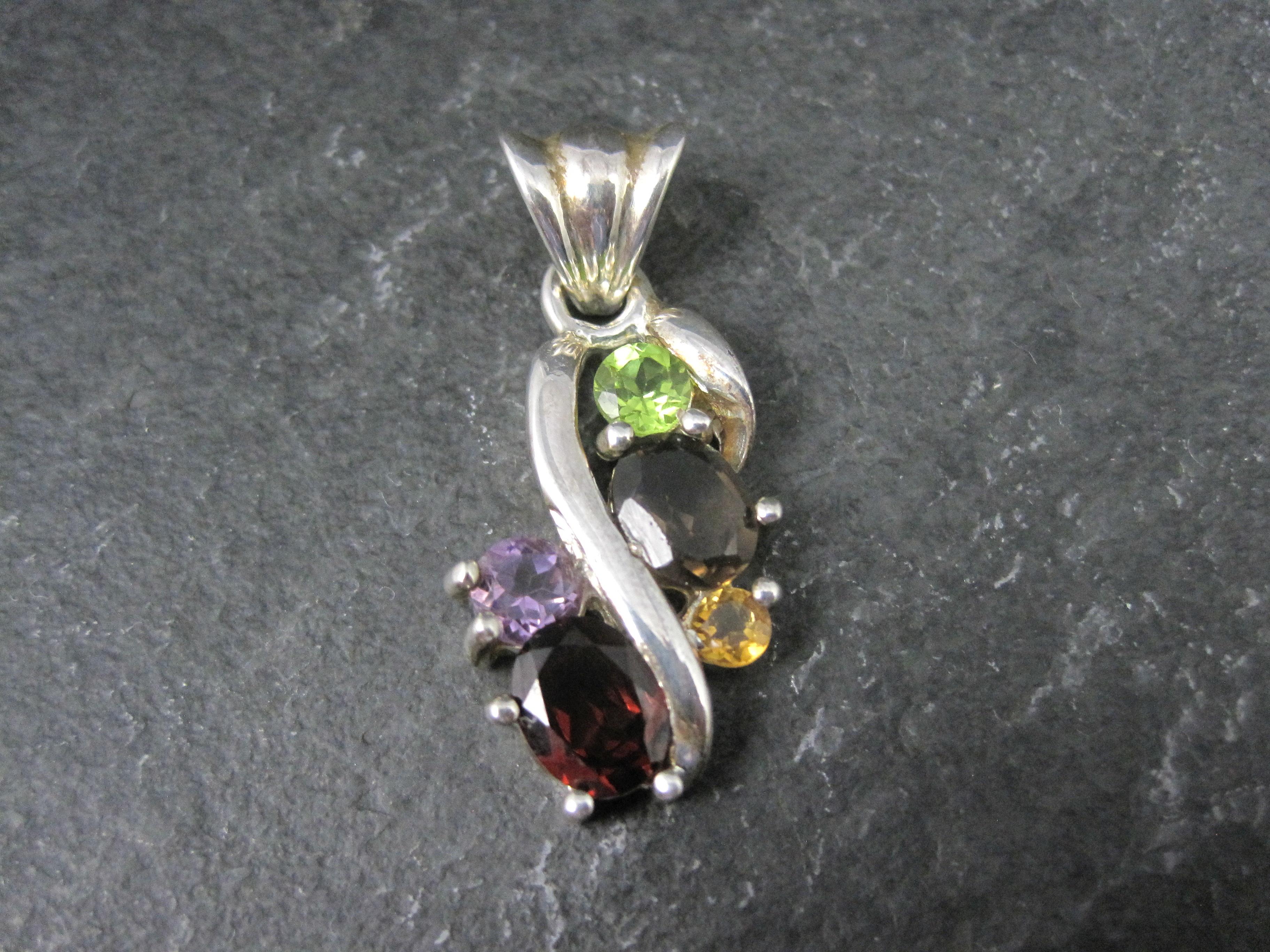 Vintage Sterling Silver Gemstone Pendant Peridot Garnet Citrine Quartz Amethyst For Sale 8