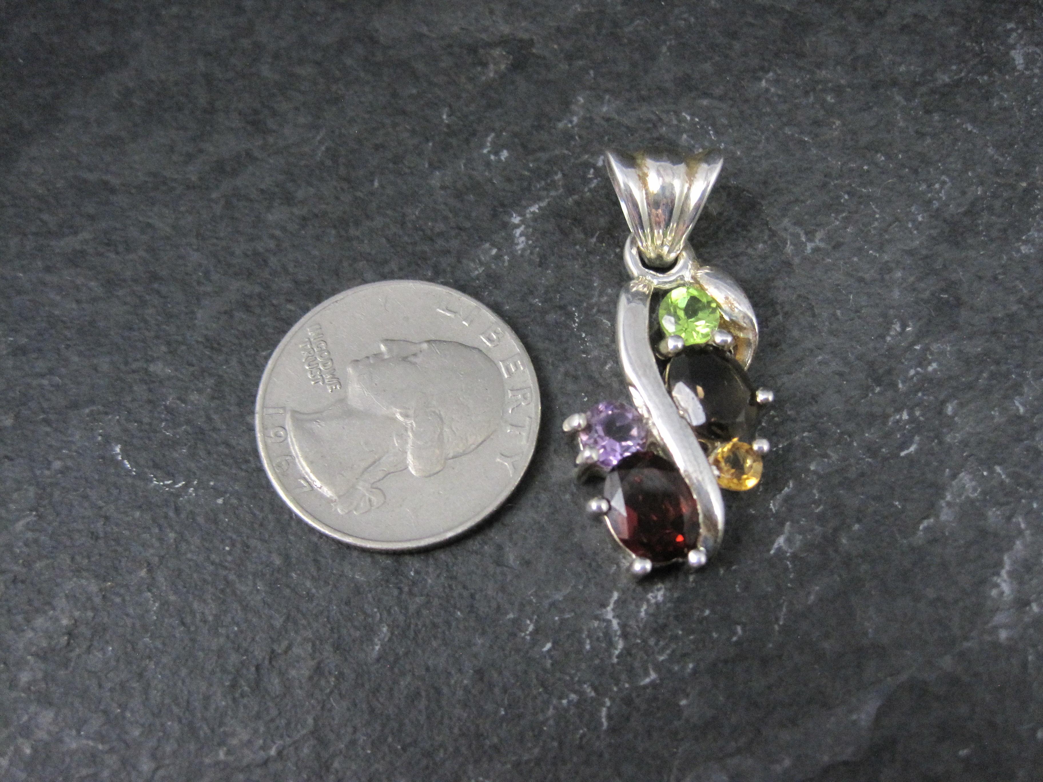 Vintage Sterling Silver Gemstone Pendant Peridot Garnet Citrine Quartz Amethyst For Sale 9