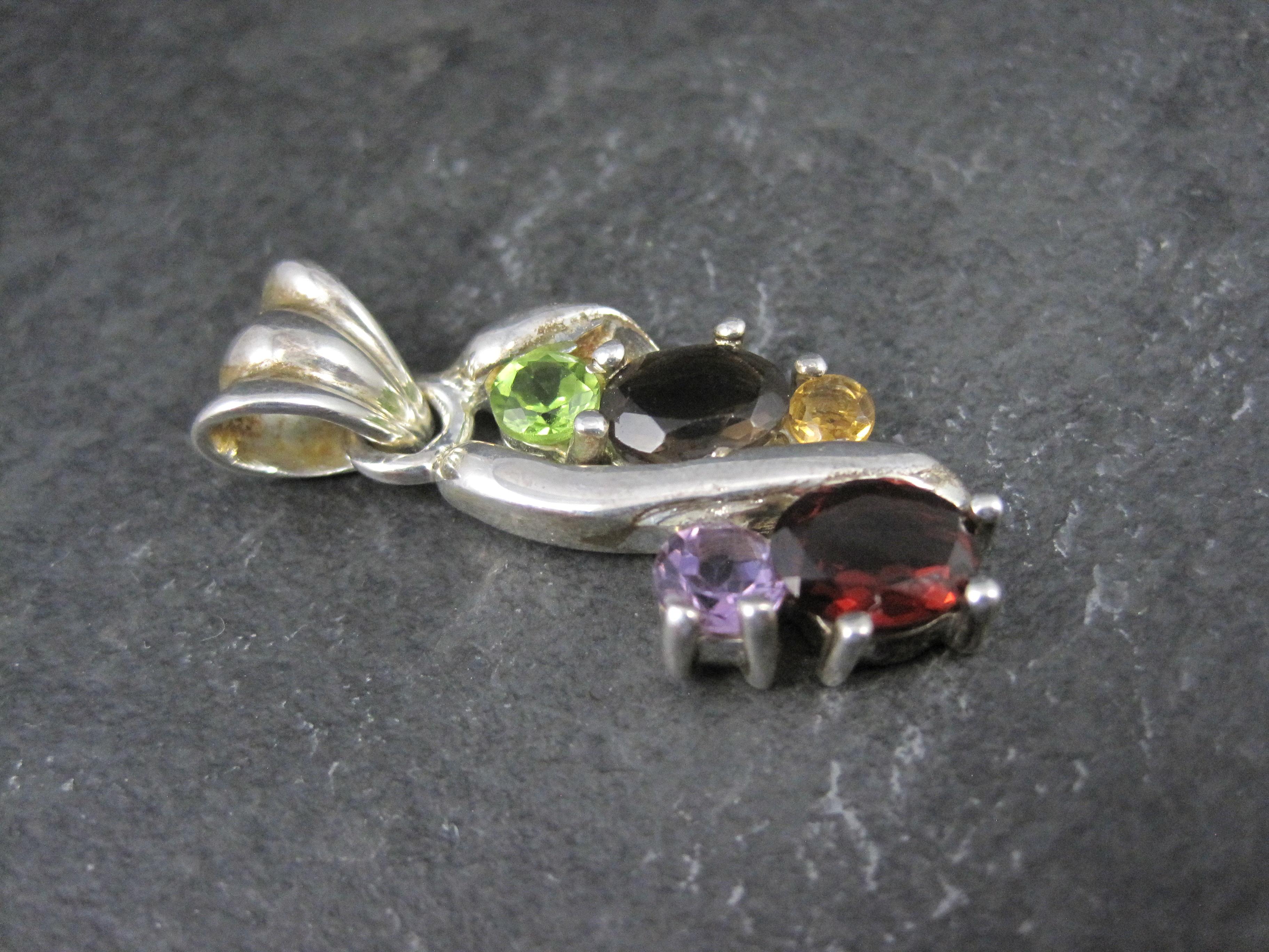 Vintage Sterling Silver Gemstone Pendant Peridot Garnet Citrine Quartz Amethyst For Sale 10