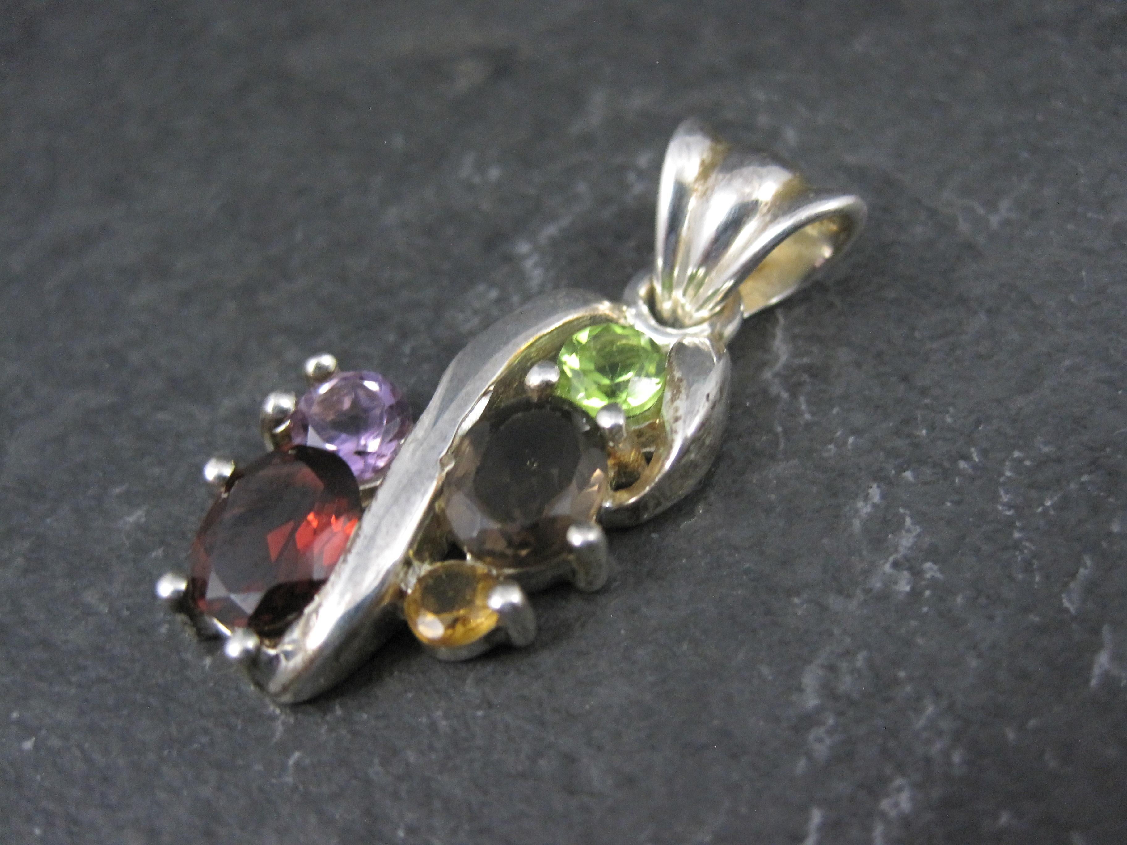 Vintage Sterling Silver Gemstone Pendant Peridot Garnet Citrine Quartz Amethyst For Sale 11