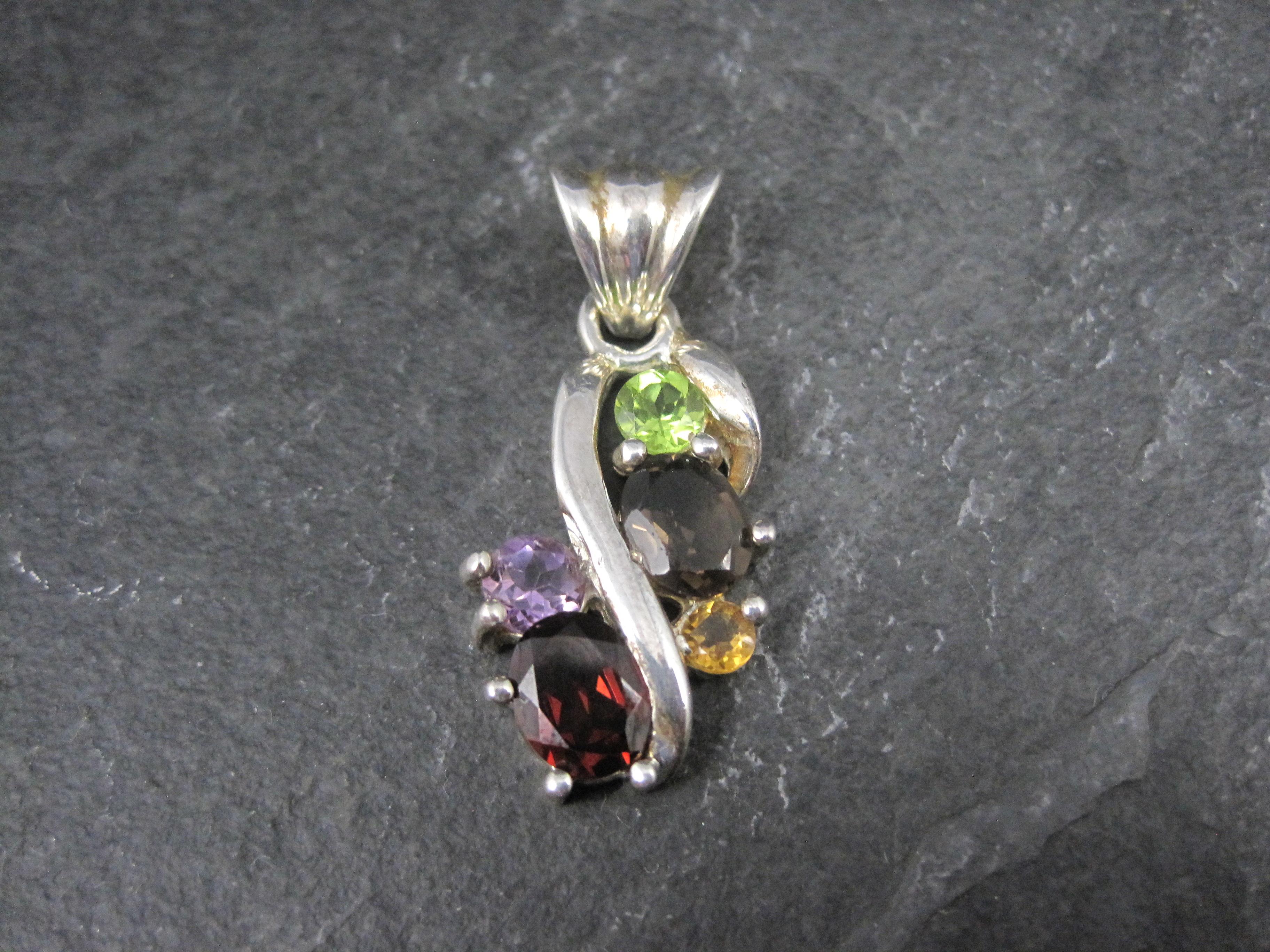 Vintage Sterling Silver Gemstone Pendant Peridot Garnet Citrine Quartz Amethyst For Sale 12