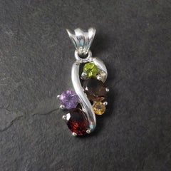 Vintage Sterling Silver Gemstone Pendentif Peridot Garnet Citrine Quartz Amethyst