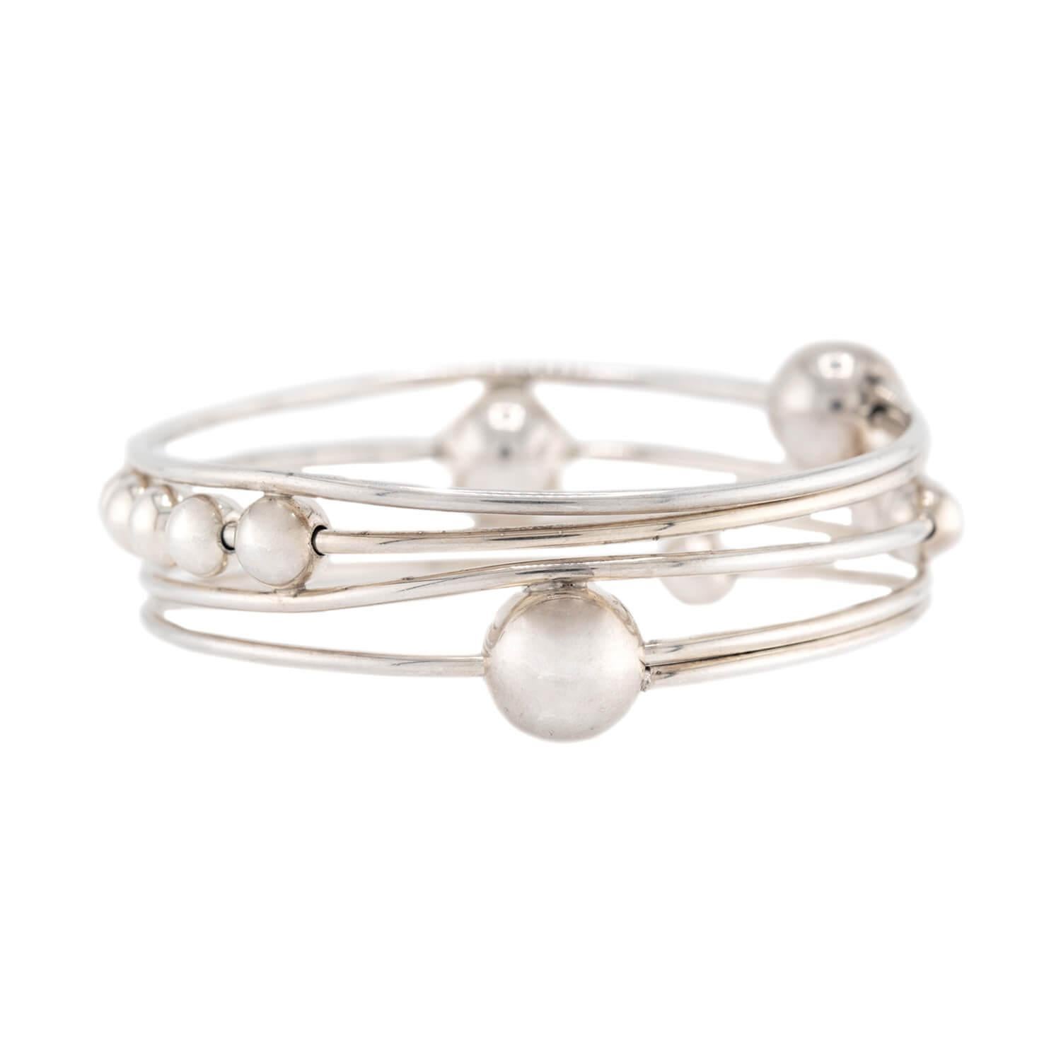 Retro Vintage Sterling Silver Geometric Bangle For Sale