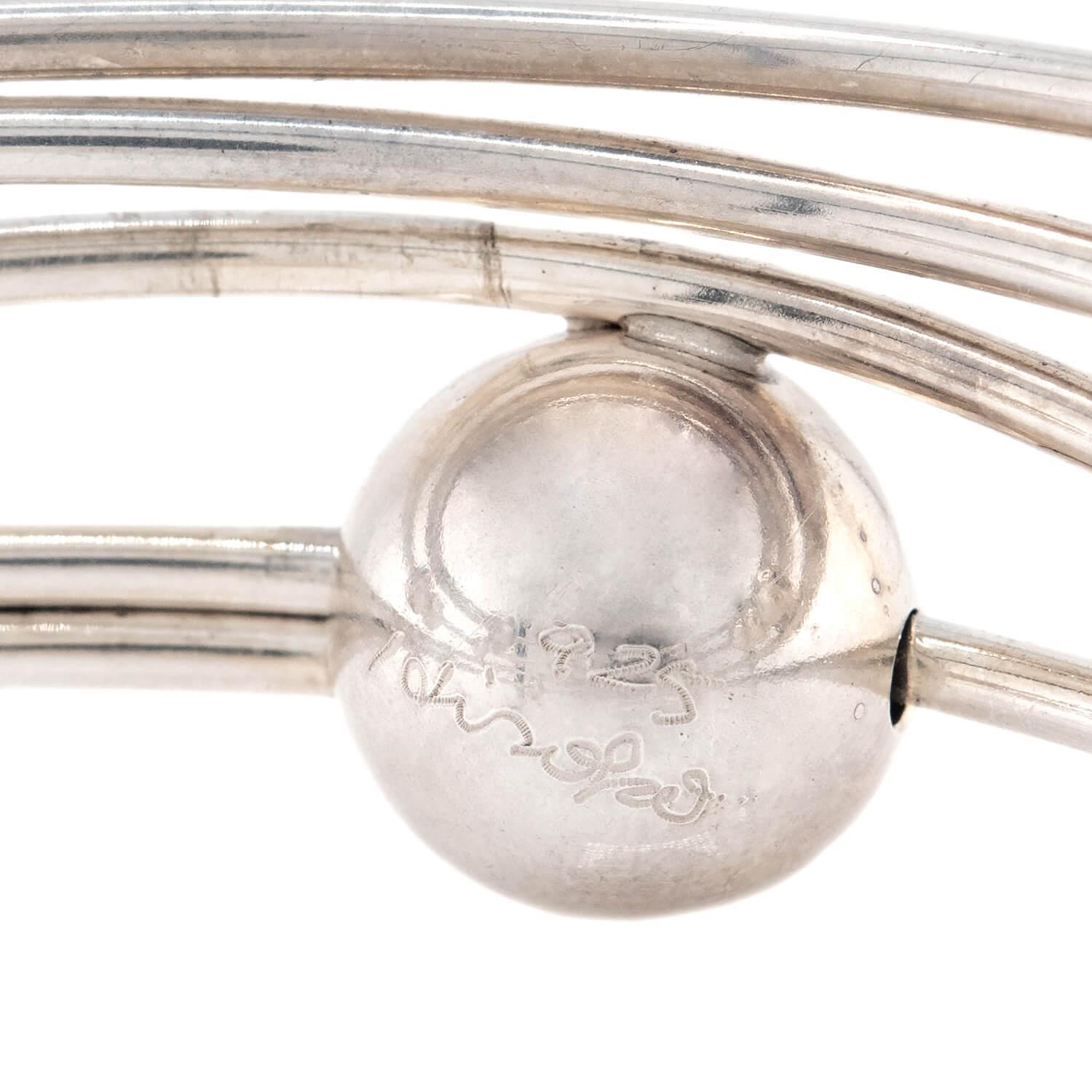 Vintage Sterling Silver Geometric Bangle For Sale 1