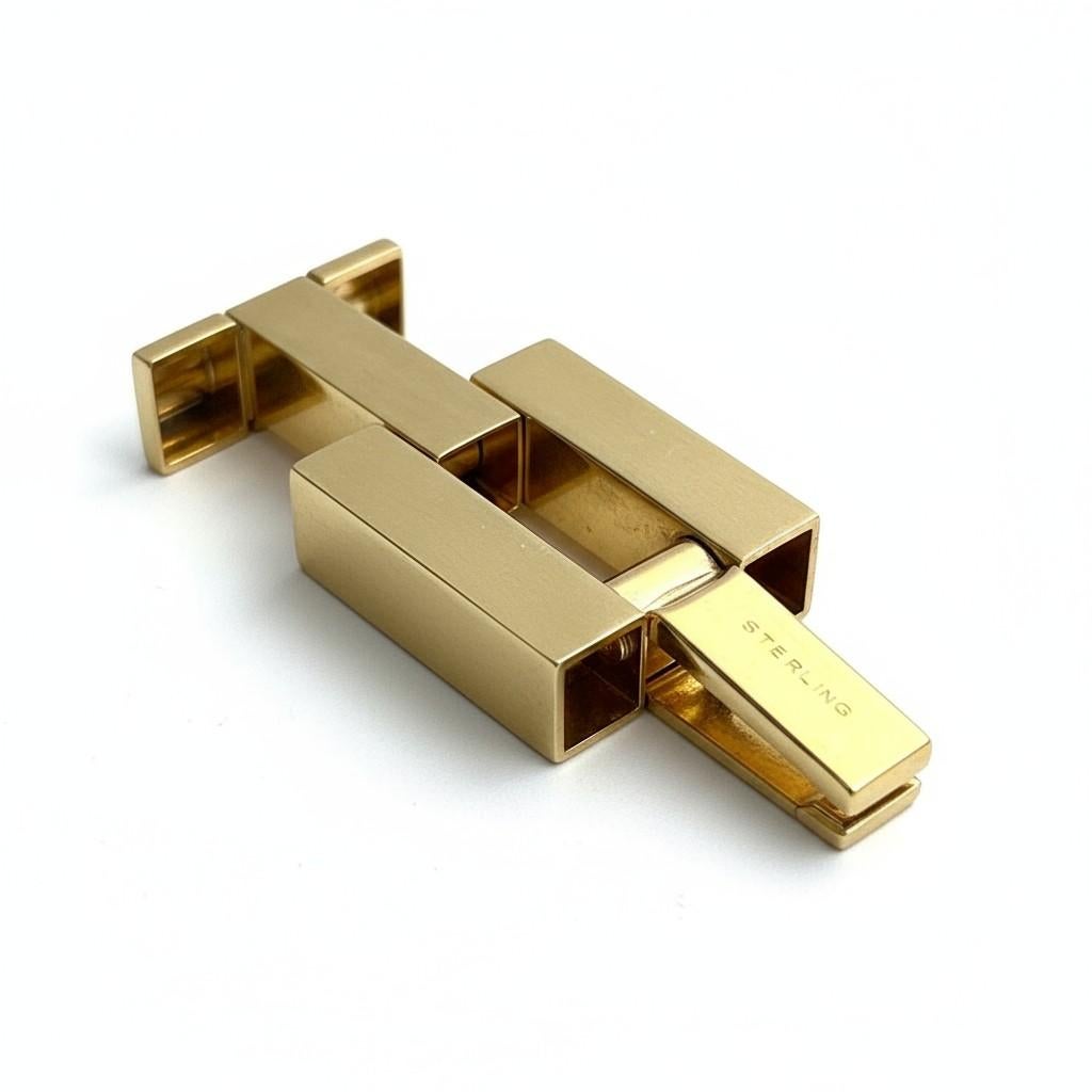 Bracciale geometrico modernista d'epoca in argento Sterling con maglie a scatola in tonalità oro In condizioni buone in vendita a New York, NY