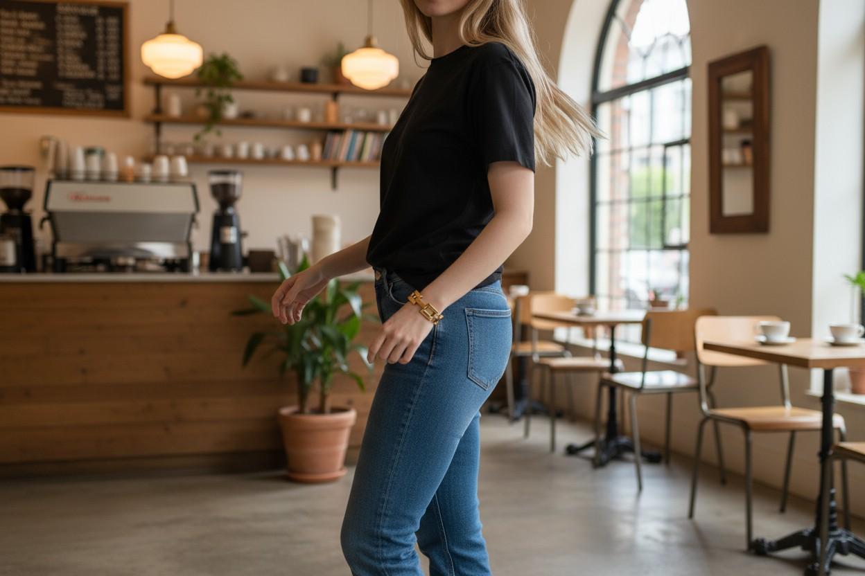 Donna Bracciale geometrico modernista d'epoca in argento Sterling con maglie a scatola in tonalità oro in vendita