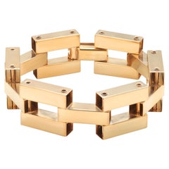 Vintage Sterling Silver Geometric Modernist Gold-Tone Box Link Bracelet