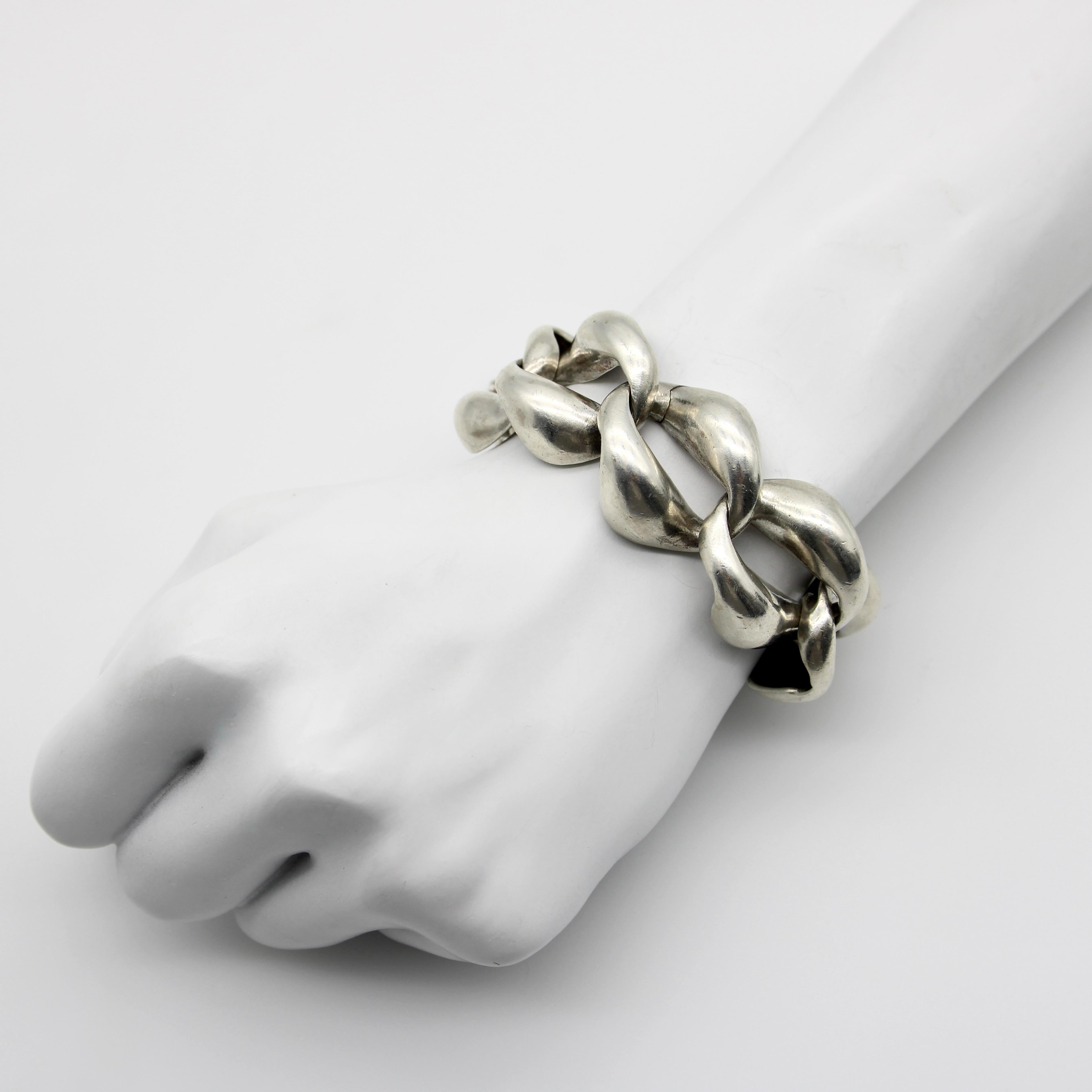 Women's or Men's Vintage Sterling Silver Giant Curb Link Bracelet  For Sale