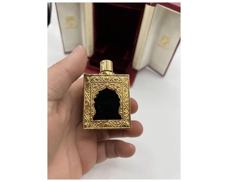 Vintage Sterling Silver Gilt AMOUAGE Perfume Bottle Middle Eastern Design  Onyx For Sale at 1stDibs