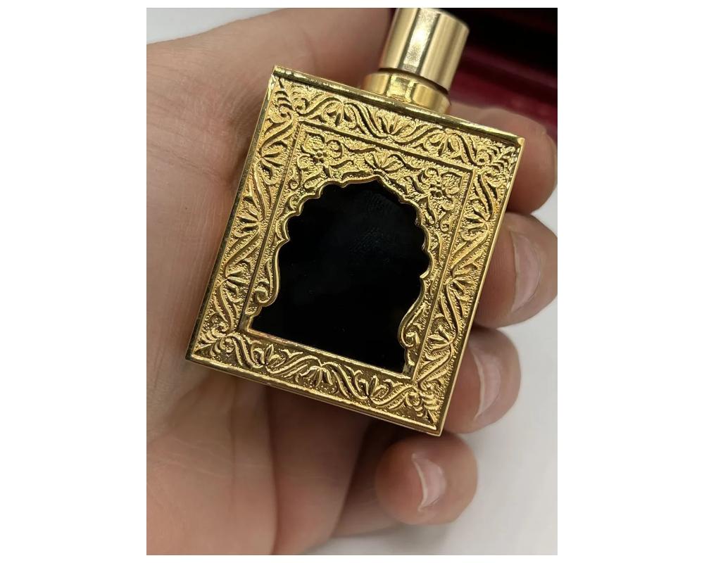 Vintage Sterling Silver Gilt AMOUAGE Perfume Bottle Middle Eastern Design Onyx 2