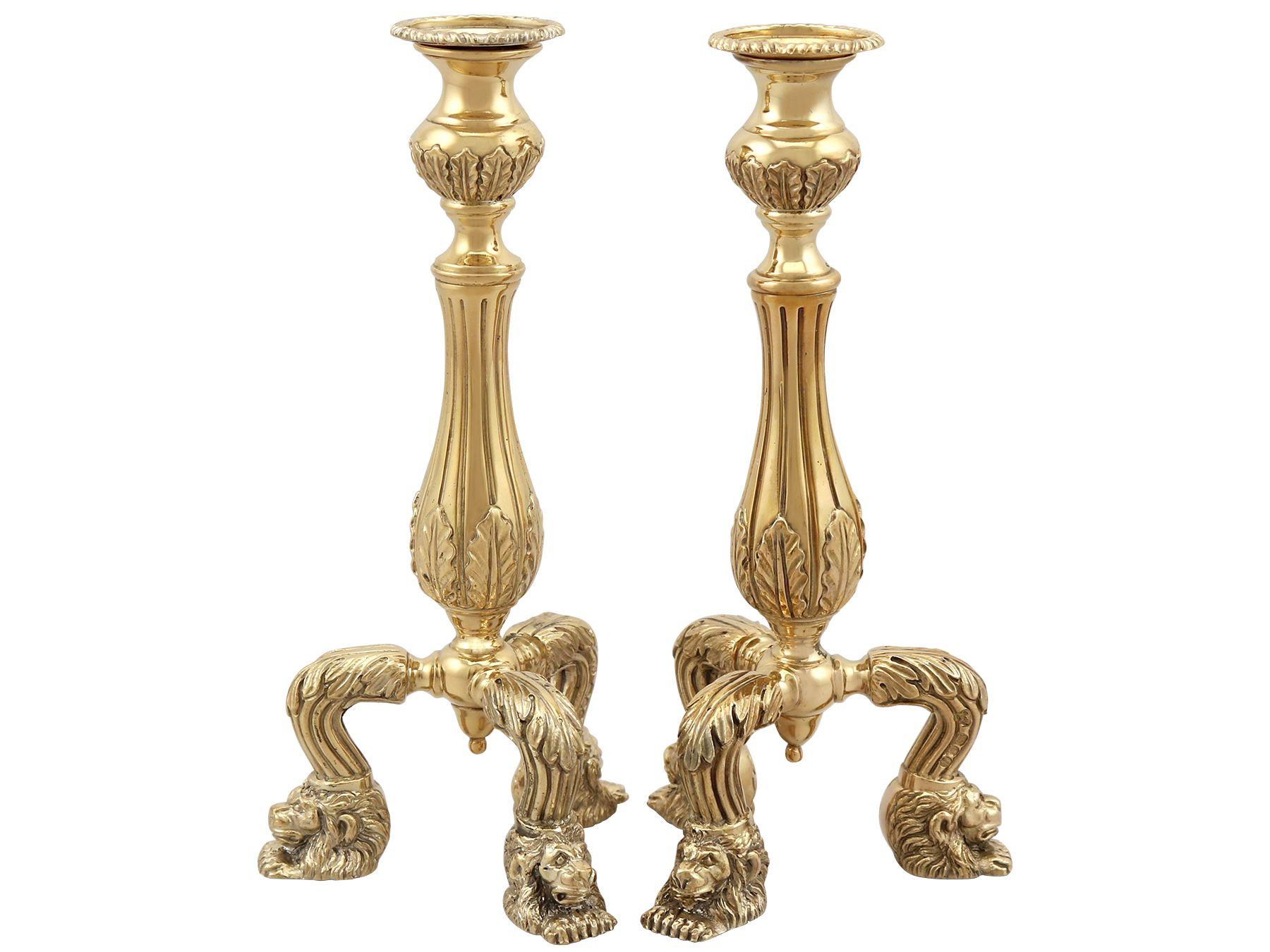 English Vintage Sterling Silver Gilt Candle Holders For Sale