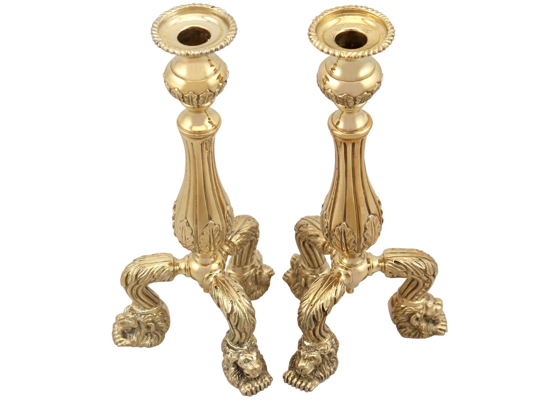 Vintage Sterling Silver Gilt Candle Holders In Excellent Condition For Sale In Jesmond, Newcastle Upon Tyne