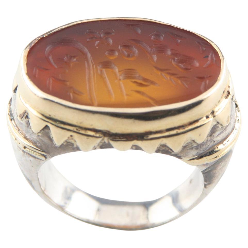 Vintage Sterling Silver & Gold-Plated Golden Intaglio Glass Ring, Sz 10