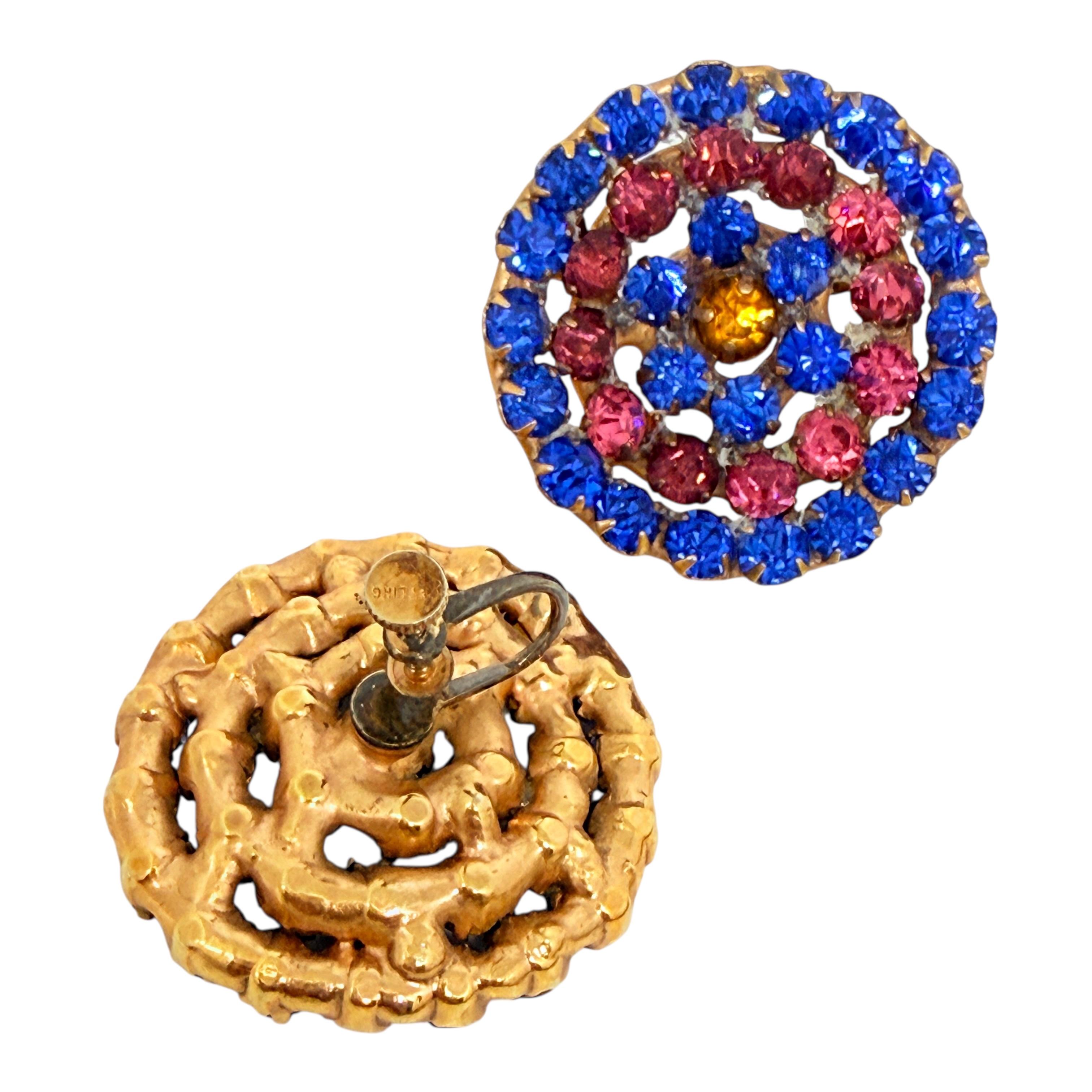 Vintage Sterling Silber vergoldet rosa blau Glas Schraube zurück Ohrringe im Zustand „Gut“ im Angebot in Palos Hills, IL