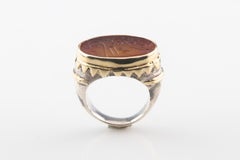 Vintage Sterling Silver & Gold-Plated Ring, Golden Intaglio Glass