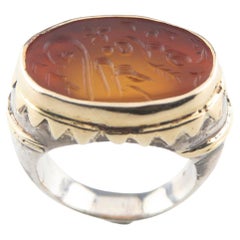 Vintage Sterling Silver & Gold-Plated Ring, Golden Intaglio Glass