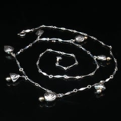 Vintage Sterling Silver & Gold Spiral Dangle Station Necklace 18" Artisan 9.7g