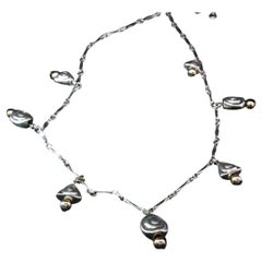 Vintage Sterling Silver & Gold Spiral Dangle Station Necklace 18" Artisan 9.7g
