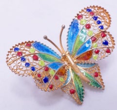 Vintage Sterling Silver/Gold Wash Enamel Butterfly Brooch