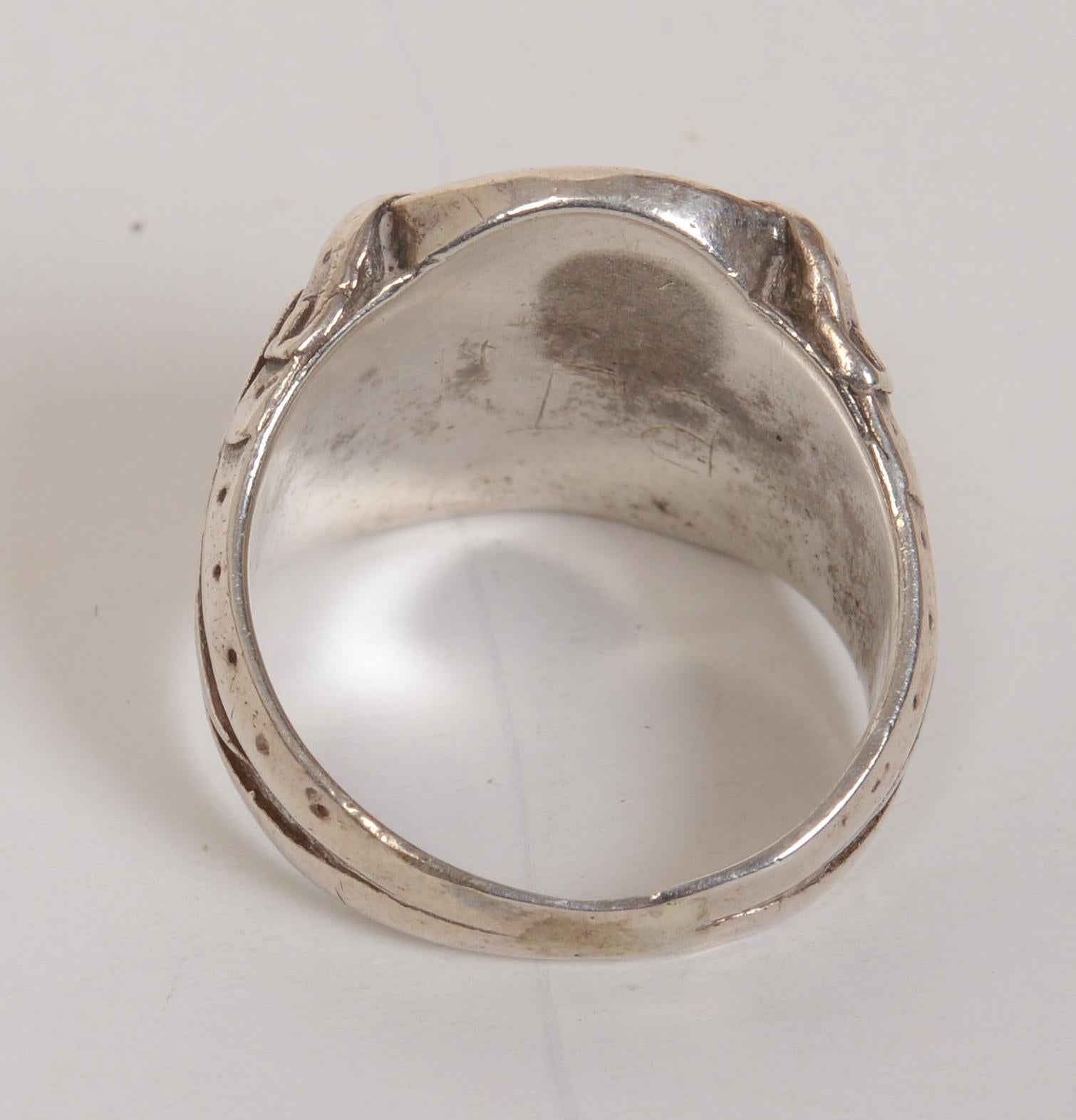 Vintage Sterling Silver Good Luck Horse Ring, Mid Century. Beautifully modeled horse head with bit and bridle silhouetted inside a horseshoe. 
Trent Antiques has been a respected name in antiques for over 35 years with a large collection of period