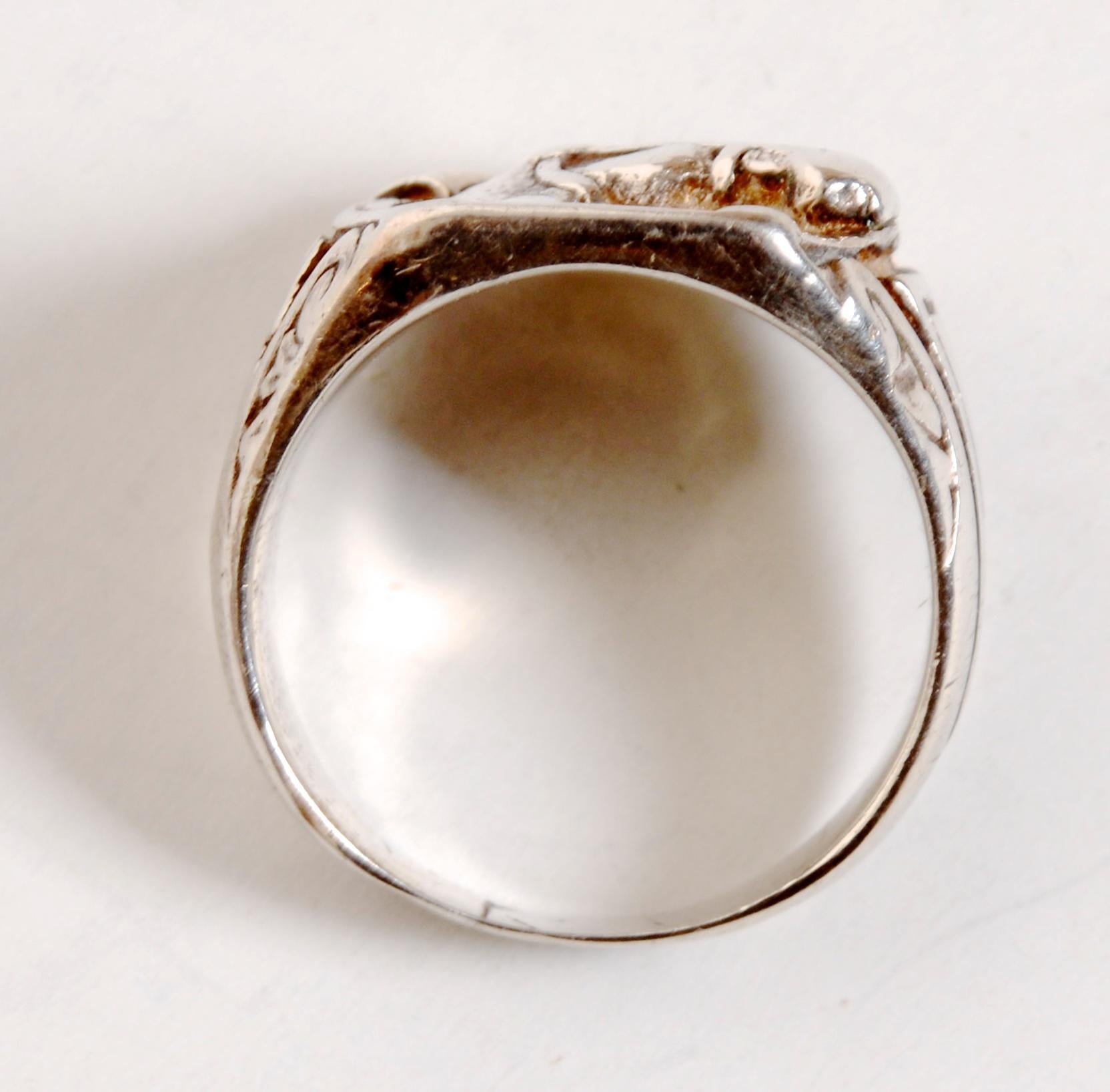 Women's or Men's Vintage Sterling Silver Good Luck Horse Ring, Mid Century