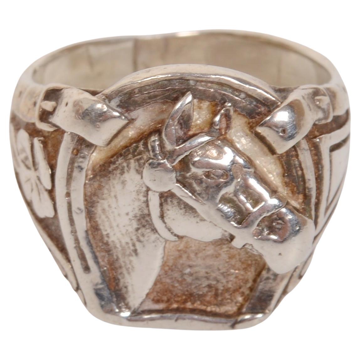 Vintage Sterling Silver Good Luck Horse Ring, Mid Century
